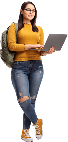 imagem de uma estudante segurando um notebook